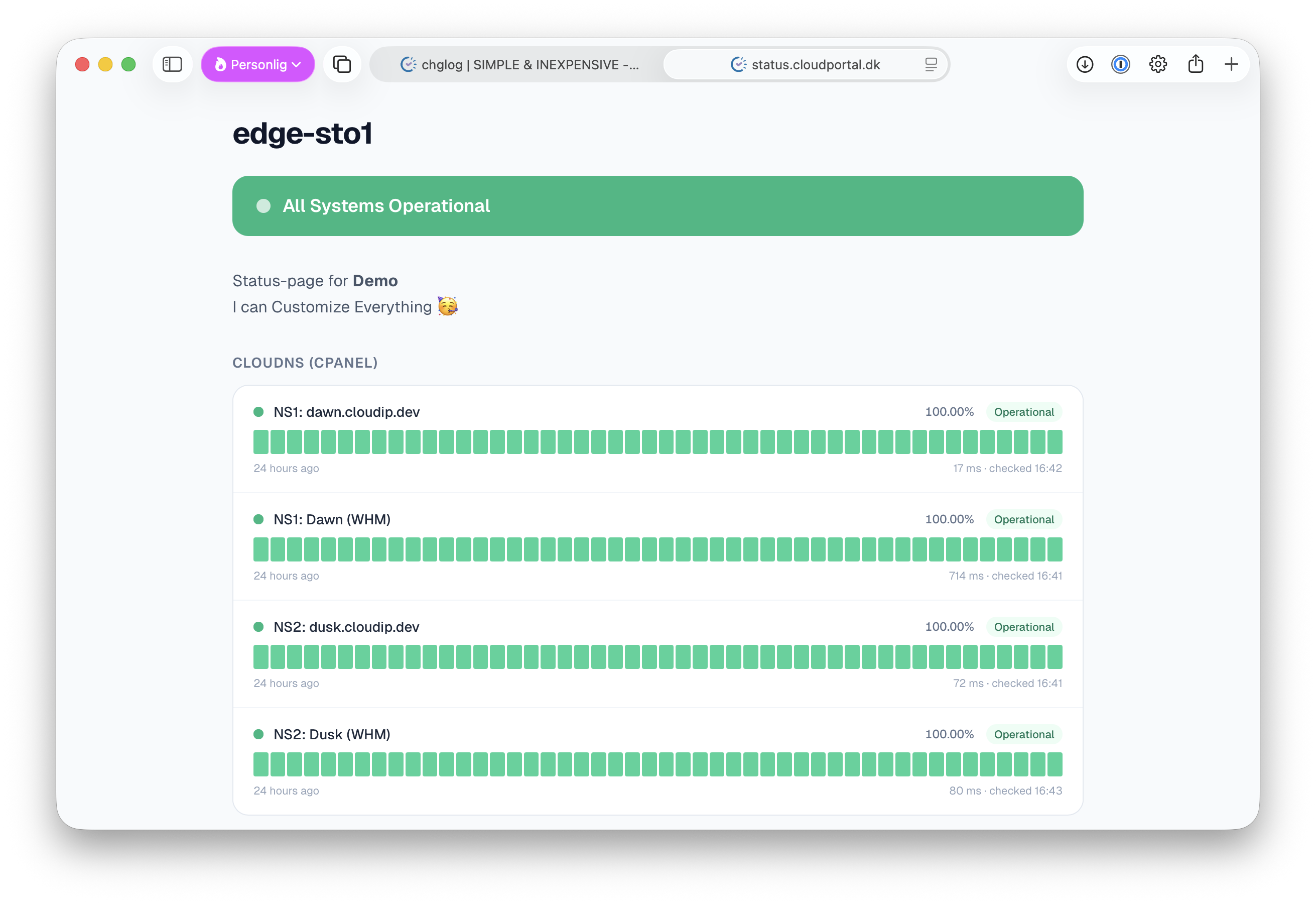 Public status page with component status and incident timeline