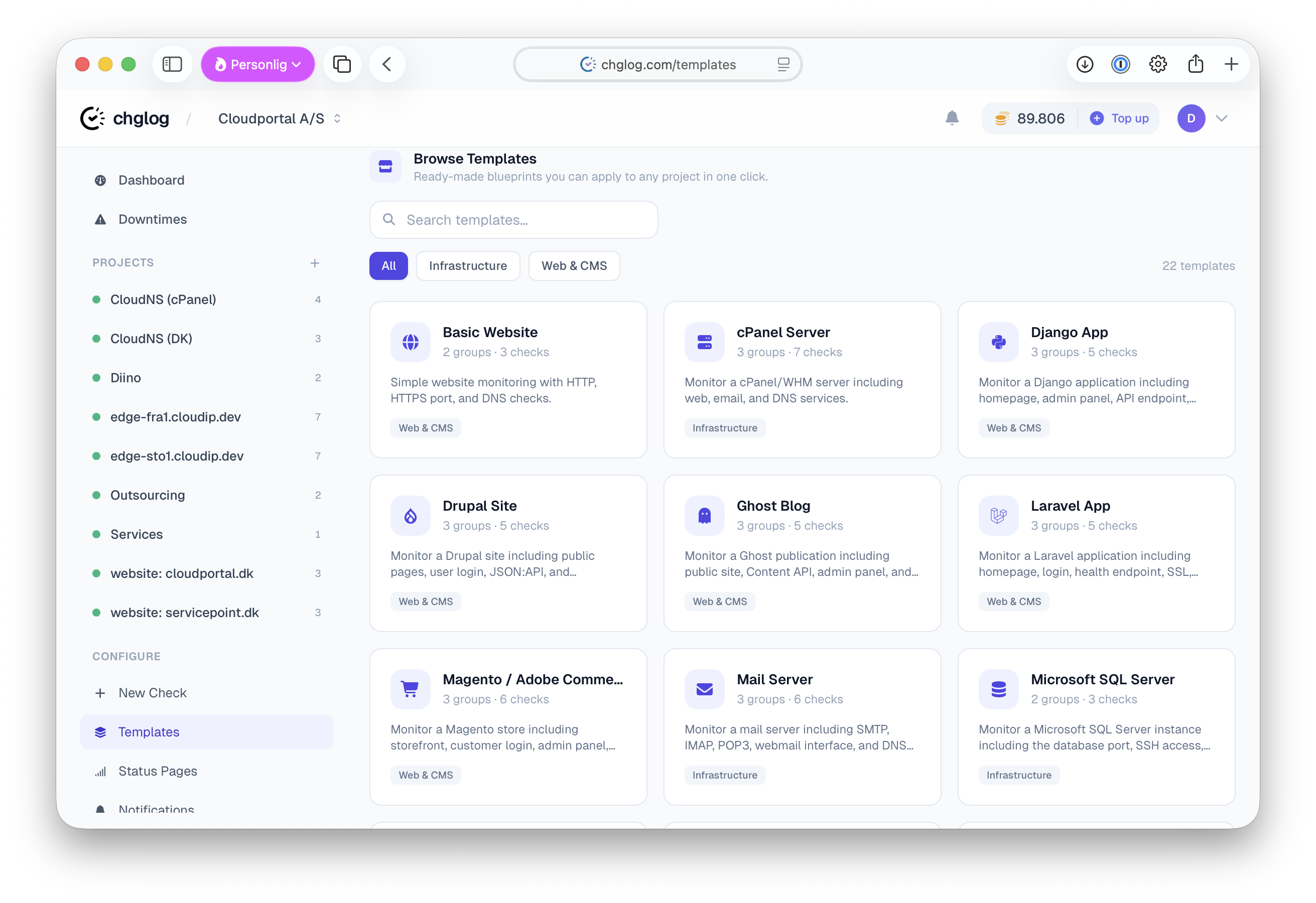 Check templates with pre-made and custom templates using variables